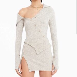 Elegant Off-Shoulder Gray Sweater Dress